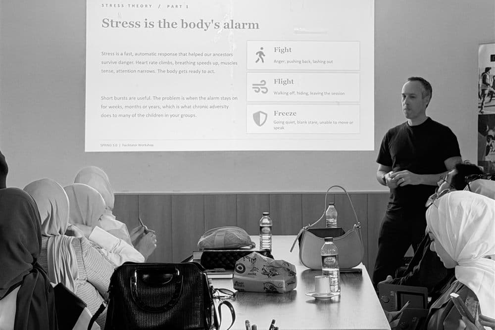 Jeff Gomez facilitating a workshop on stress and resilience